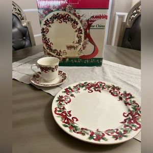 World Bazaars Inc. Christmas Ribbon 12 Piece Dinner Set For 4